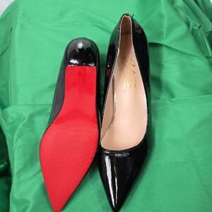 YB Black Patent Leather Heels with Red Soles Womens Size 10